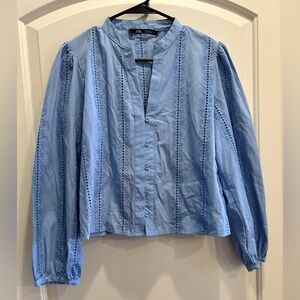 Zara Light Blue Eyelet Blouse